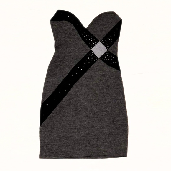 Bob Mackie Vintage Strapless Dress Grey With Rhinestones Size 8 - Picture 1 of 7